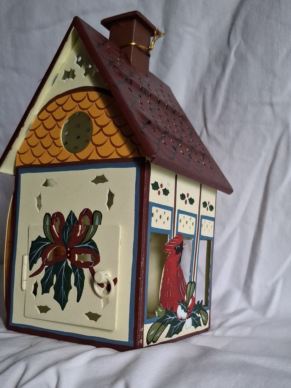Lenox Winter Greetings Cardinal Birshouse Votive  Metal Toleware